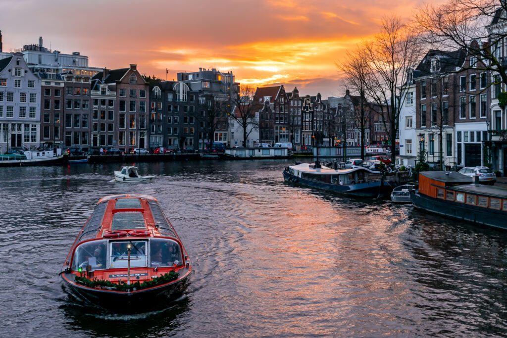 Amsterdam sunset over the canals