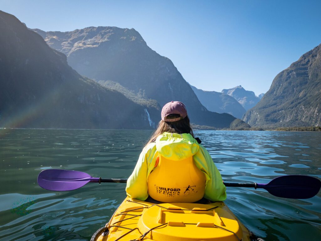 kayaking on milford sound in New Zealand