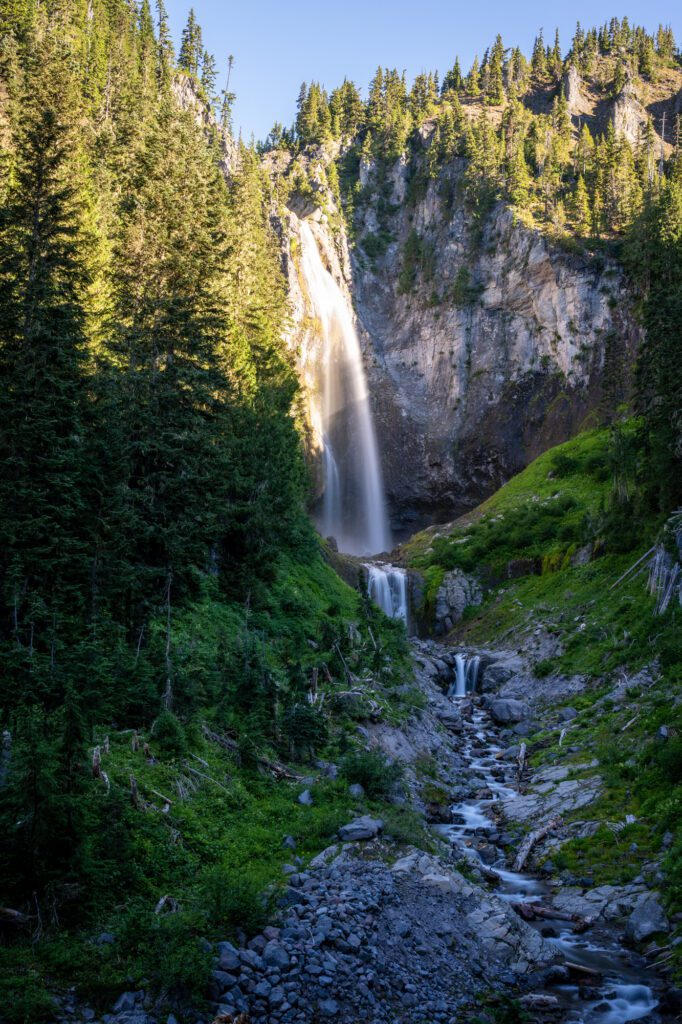 The view from the Comet Falls Trail in Mount Rainier National Park