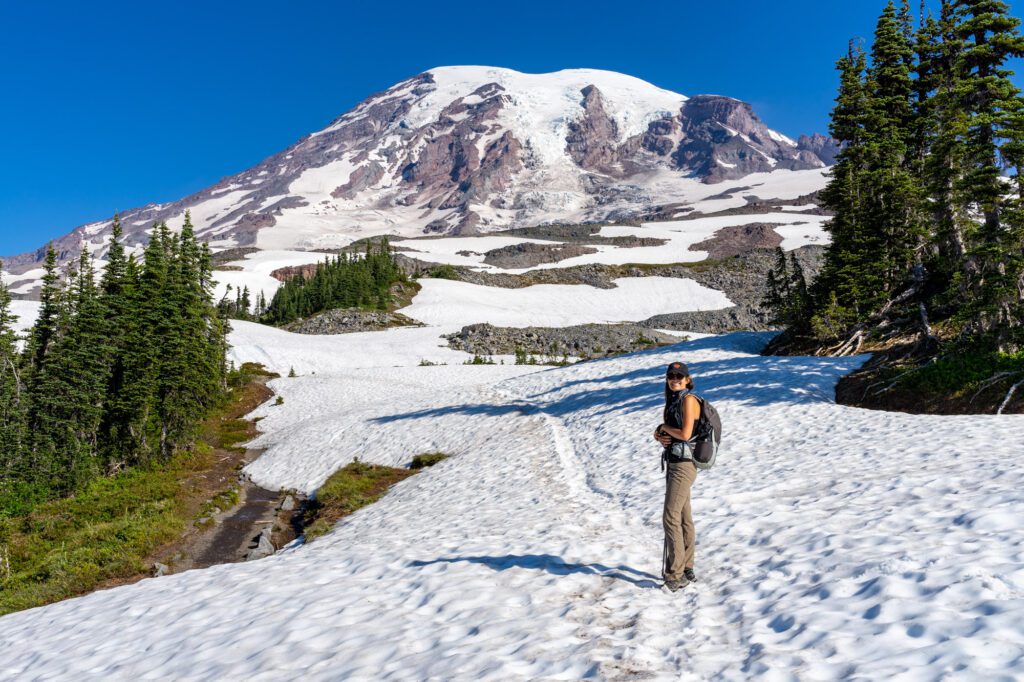 Snow on the Skyline Trail at Mount Rainier National Park in late July